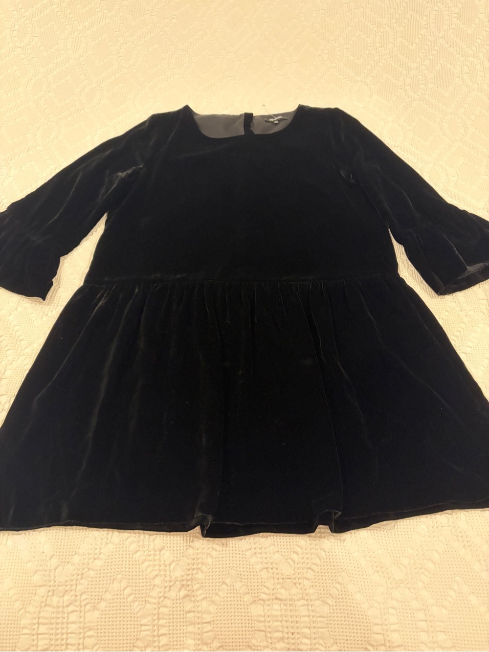 90s Inspired Madewell Black Velvet Bell-Sleeve Mini Dress